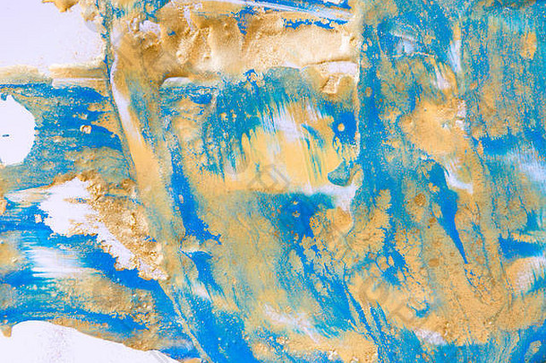 <strong>蓝色</strong>和金色液体纹理。手绘大理石花纹背景。<strong>水墨</strong>大理石抽象图案