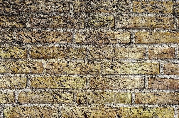 详细的特写镜头视图岁的饱经风霜的砖墙历史建筑