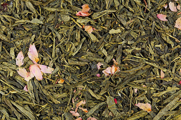 以桑茶为基础的茶叶混合质地。可以用食物作为背景。