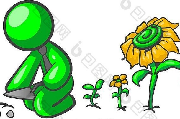 绿色男人。种植种子未来快完整的种植花!