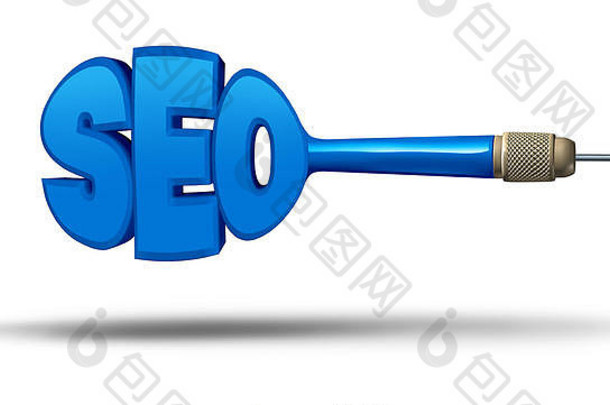 seo市场营销概念飞镖形状的信象征搜索引擎优化互联网技术比喻打目标