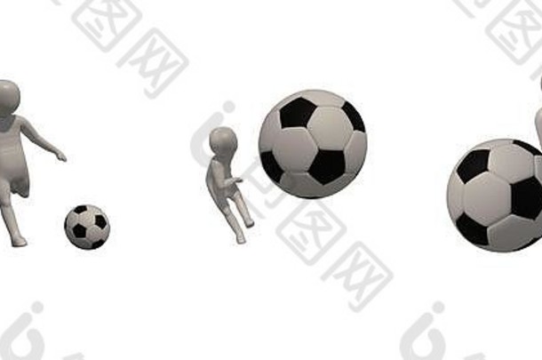 插画家足球运动员象征白色背景呈现玩足球包括选择路径