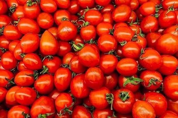 很多成熟的红色西红柿可以作为背景吃