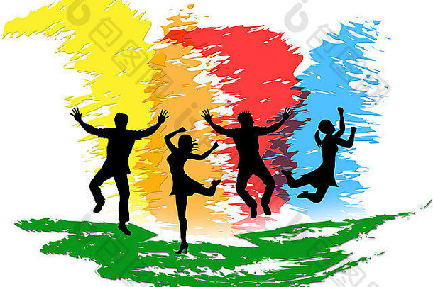 五颜六色的跳跃，显示出快乐的人和积极的人