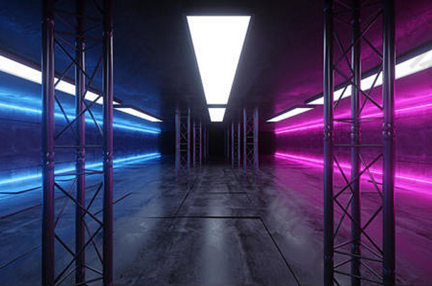 霓虹灯紫蓝色科幻未来派混凝土垃圾反射Alienship Led激光面板舞台金属结构灯长厅房间走廊隧道Da