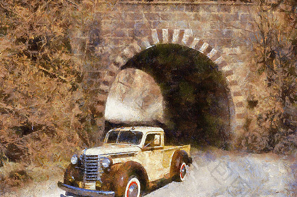 <strong>复古</strong>汽车油画-钻石-T型210 1948卡车