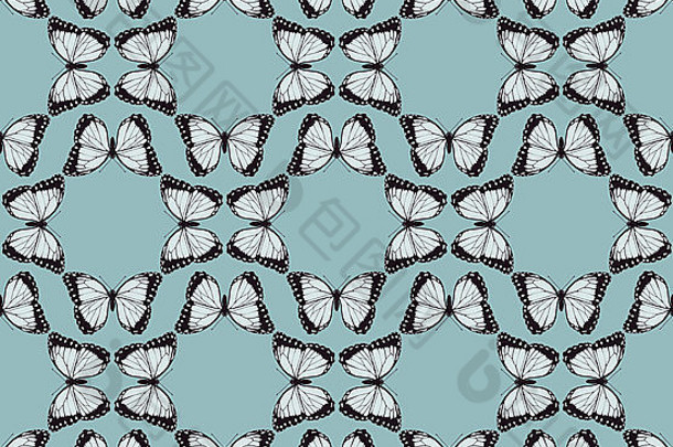 蓝色的蝴蝶模式无缝的vintagestyle背景设计