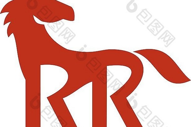 插图红色的马轮廓双腿集孤立的背景复古的风格
