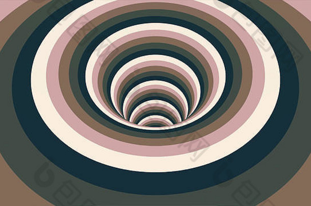 抽象背景，彩色焦糖、玻璃或塑料制成的催眠隧道动画。螺旋形彩虹色无缝循环旋转