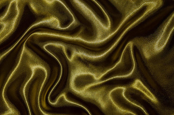 金色织物抽象背景，金色织物壁纸和纹理，条纹织物顶视图和波浪。