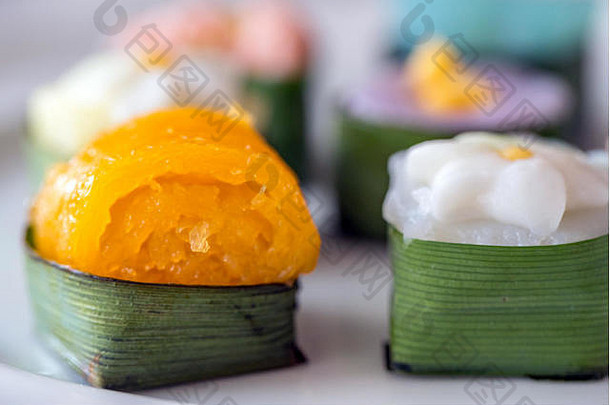 泰式糖果的宏，或Khanom Thai。泰国甜点的艺术代代相传。