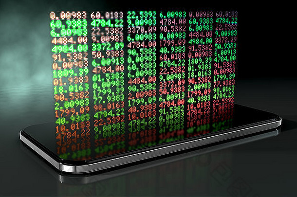 通用的智能手机预测全息图数字股票市场指示器董事会绿色红色的数字