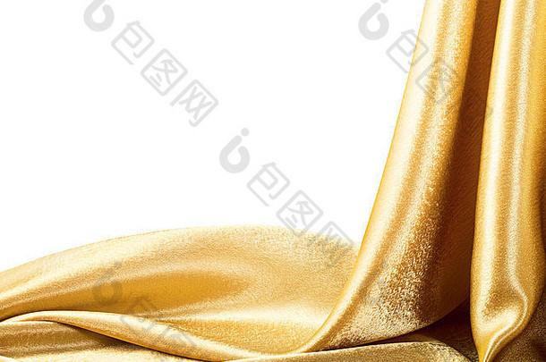 金色织物丝绸纹理为背景。白色的隔离带。剪切路径