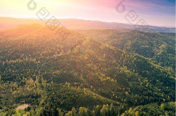 山脊日落光美丽的自然景观欧洲喀尔巴阡山脉的山