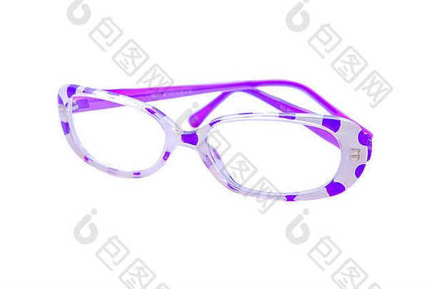 白色背景上的紫色圆点阅读眼镜