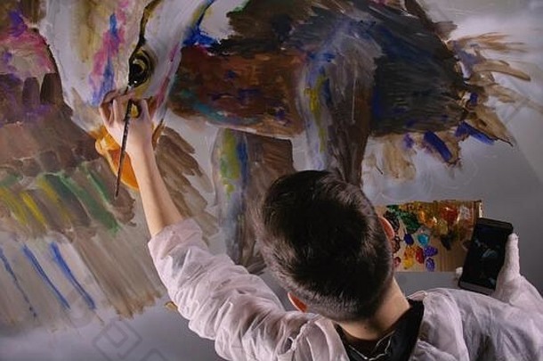 艺术家设计师吸引了鹰墙工匠装饰油漆图片丙烯酸石油颜色草图电话黑暗魔法电影