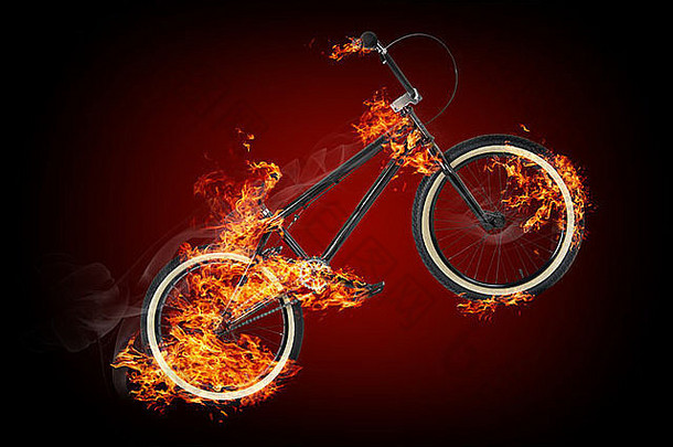 自行车火黑暗红色的背景