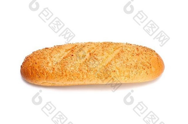 迷你法国面包魔杖芝麻种子孤立的白色