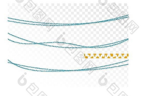 字符串珠子现实的孤立的装饰设计元素蓝色的珠