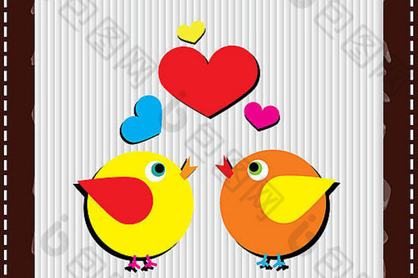 鸟儿在歌唱，旋律是心，情人节的概念，爱情