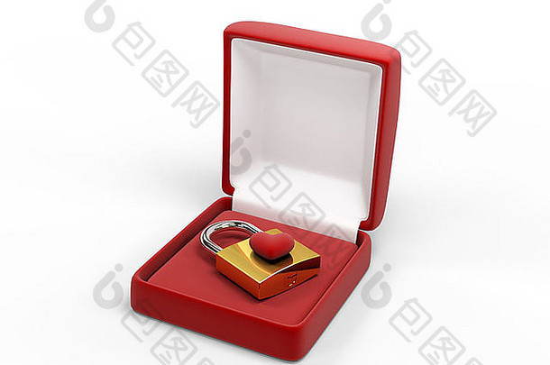 珠宝盒中的概念金挂锁和天鹅绒心形-数字艺术品