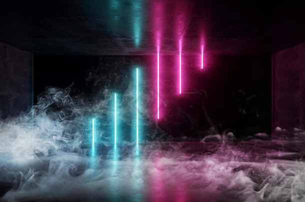烟sci霓虹灯背景赛博朋克未来主义的发光的迷幻摘要形状的紫色的粉红色的蓝色的紫外线俱乐部跳舞阶段灯难看的东西