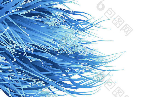 蓝色增长线和点，3d渲染。计算机数字绘图。