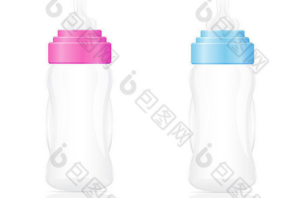 婴儿瓶粉红色的蓝色的插图孤立的白色背景