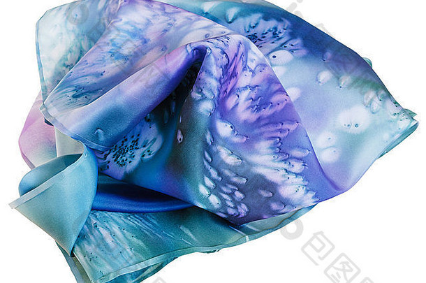 丝绸围巾画蓝色的蜡染孤立的白色背景