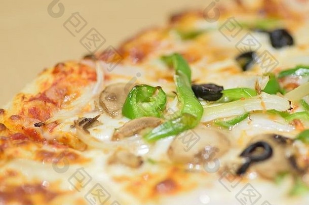宏纹理蔬菜披萨水平框架