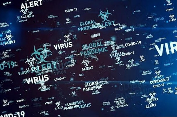 2019冠状病毒疾病全球流行警报飞行关键词3D说明。医学技术的概念背景。
