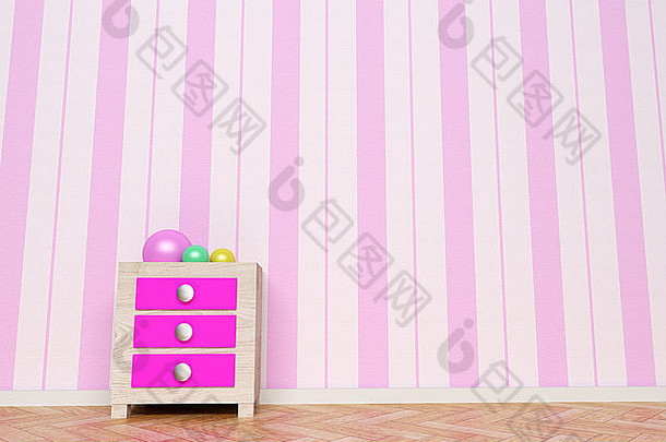 一个漂亮的粉红色房间的三维设计