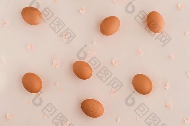 复活节鸡蛋模式绣球花花米色背景