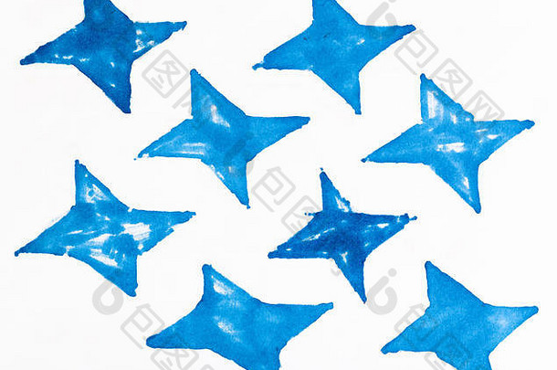 摘要手画模式白色纸蓝色的感觉笔简单的点缀四角形状的星星