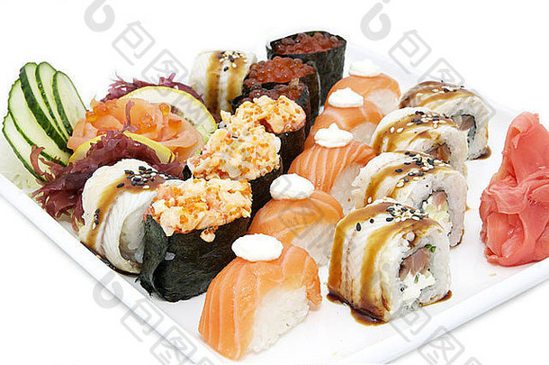 日本寿司鱼海鲜白色背景