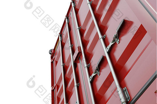 红色集装箱门的透视特写