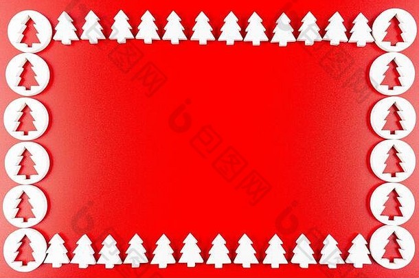 框架使白色木圣诞节树孤立的红色的背景