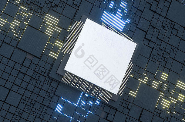 电路板和电子线路背景，3d渲染。计算机数字图像。