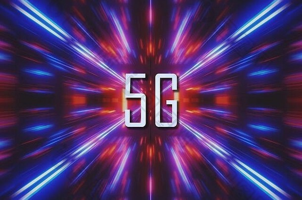 带有缩放模糊效果的5G标题图形说明，显示新技术提高的速度潜力