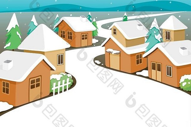 城镇、景观、冬季、季节、建筑、室外覆盖着雪的冬季房屋