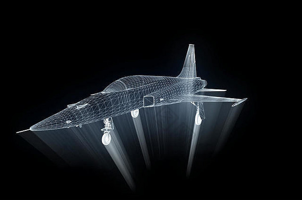 全息线框式飞机。漂亮的3D渲染