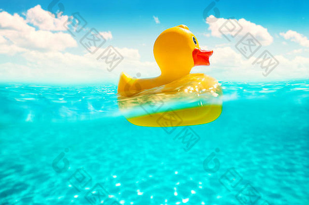 橡胶小鸭子浮动水黄色的鸭游泳海