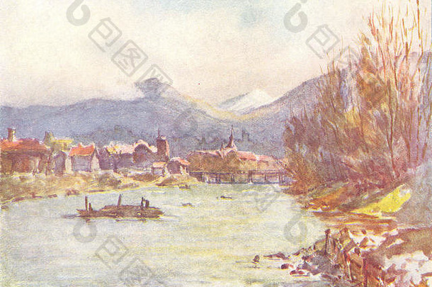 瑞士日内瓦来自Arve 1917年古董复古印刷图片