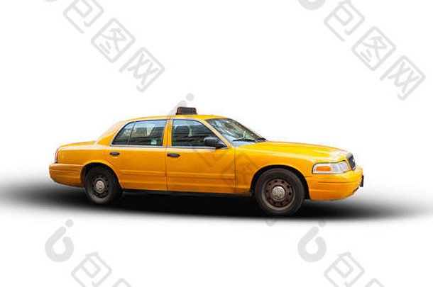 黄色驾驶室隔离在白色背景上。纽约市的车是公认的城市标志。
