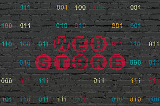 Web开发概念：墙壁背景上的Web商店