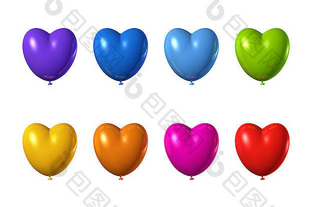 彩色的心形状气球集孤立的白色