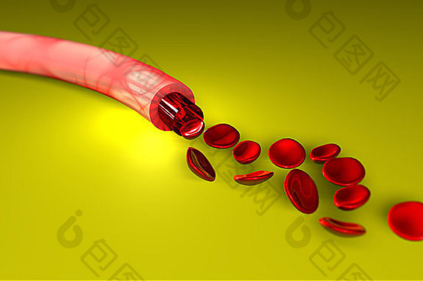 平面上有<strong>血液</strong>和红血球的静脉部分