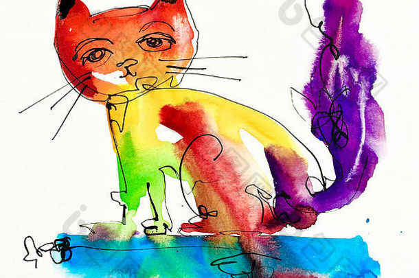 猫的水彩手绘