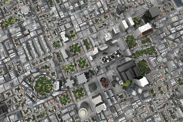 城市俯视图三维渲染