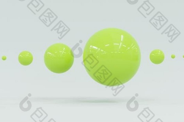 摘要柠檬绿色球体光滑的表面白色不光滑的背景插图渲染